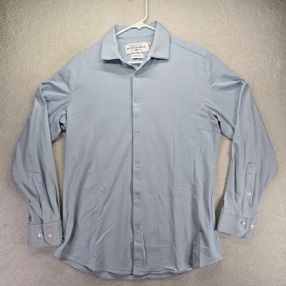 Mizzen+Main Dress Shirt Mens M Spinnaker Collection Trim Fit Stretch Check Blue - Picture 1 of 7